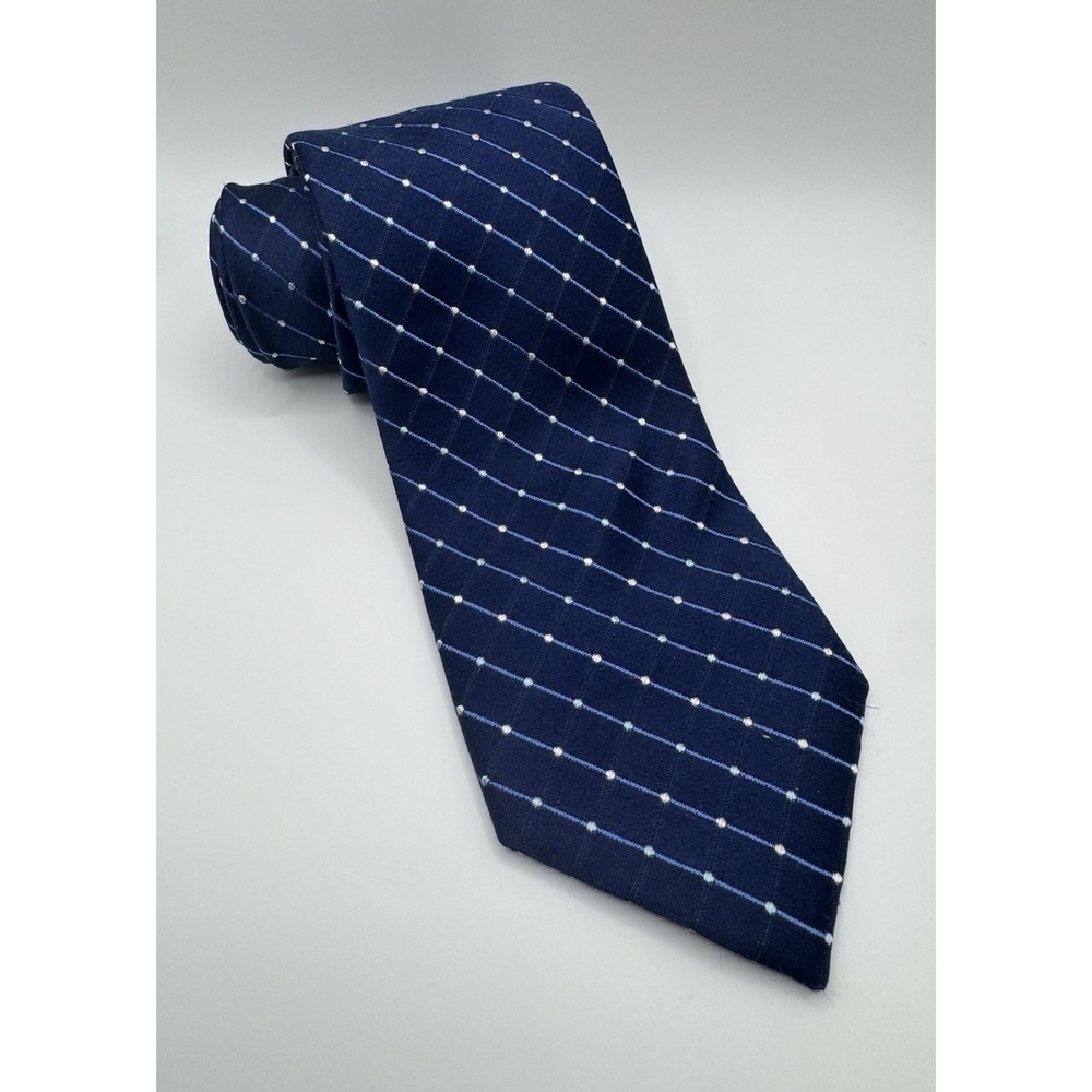 Geoffrey Beene Tie 100% Silk Blue‎ Grid Dot Pattern Classic Necktie Handmade